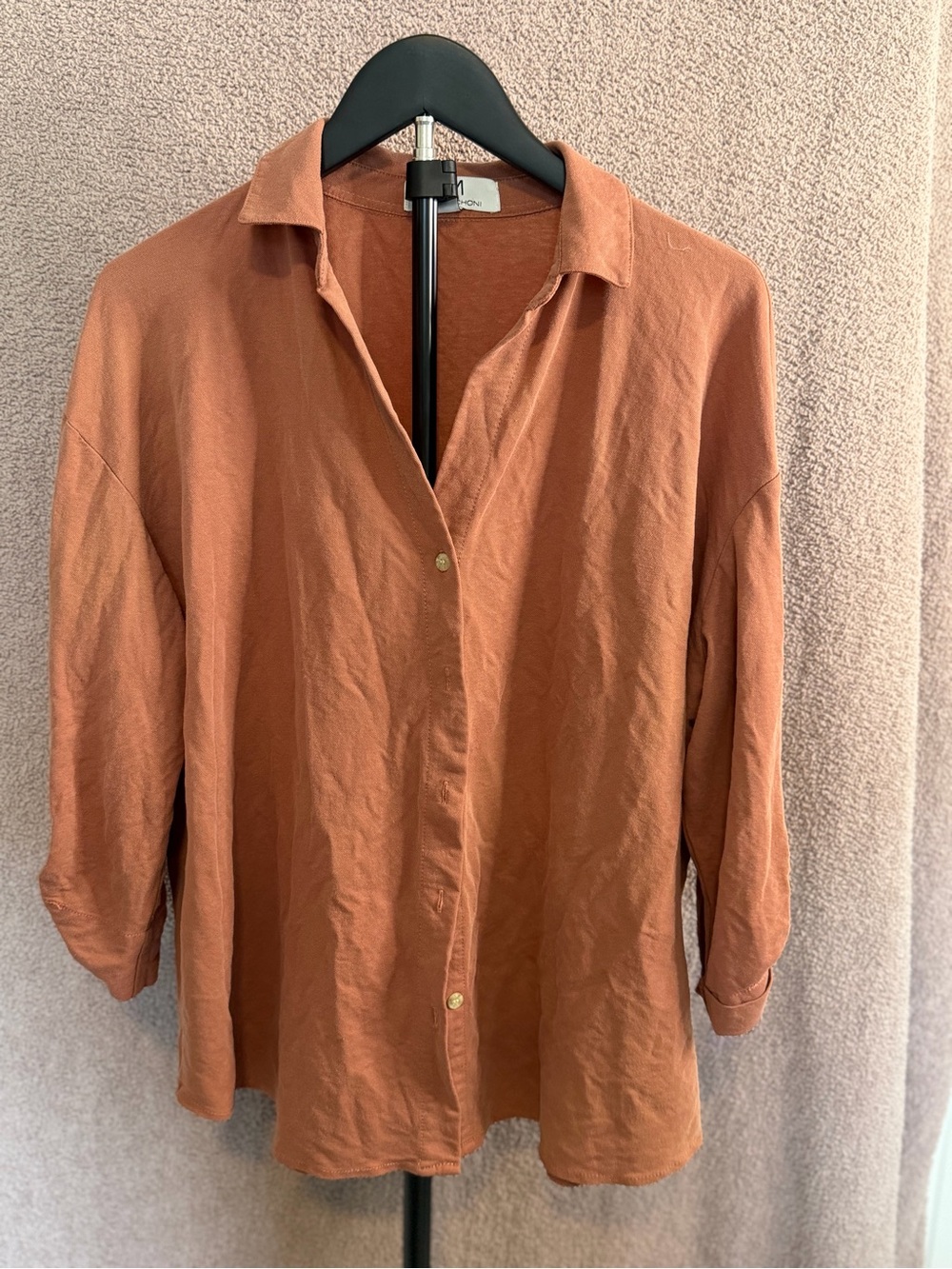 M Magaschoni Women’s Large Terracotta Button Front Collared Blouse Shirt